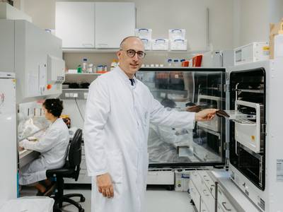 forschungsleiter prof. dr. med. dimitrios mougiakakos im zellkulturlabor an der ummd. jana d nnhaupt uni magdeburg